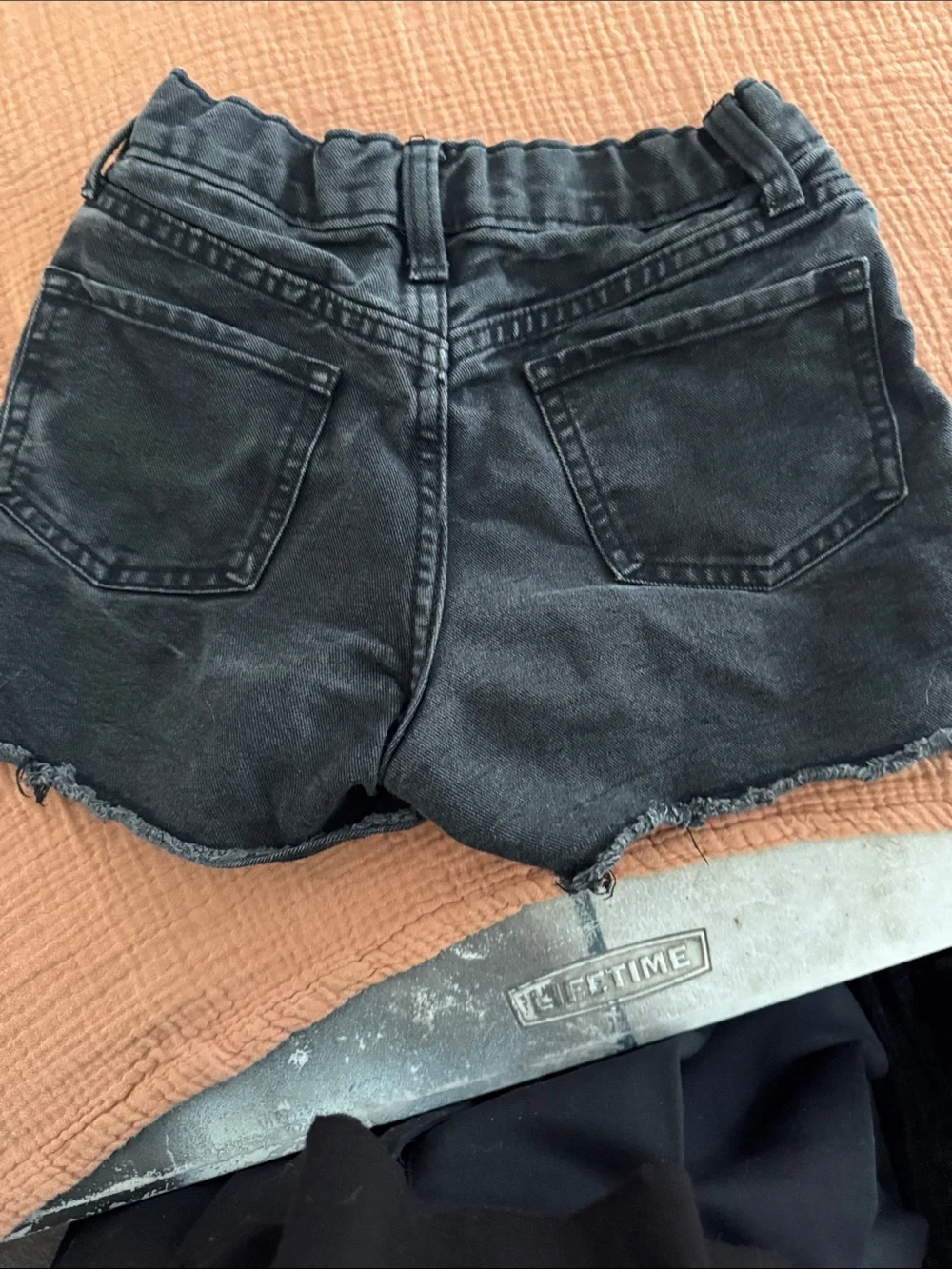High-Waist Black Denim Button-Front kids Shorts